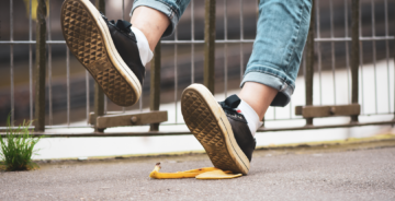 slipping on banana peel, shows the slip and trip claims